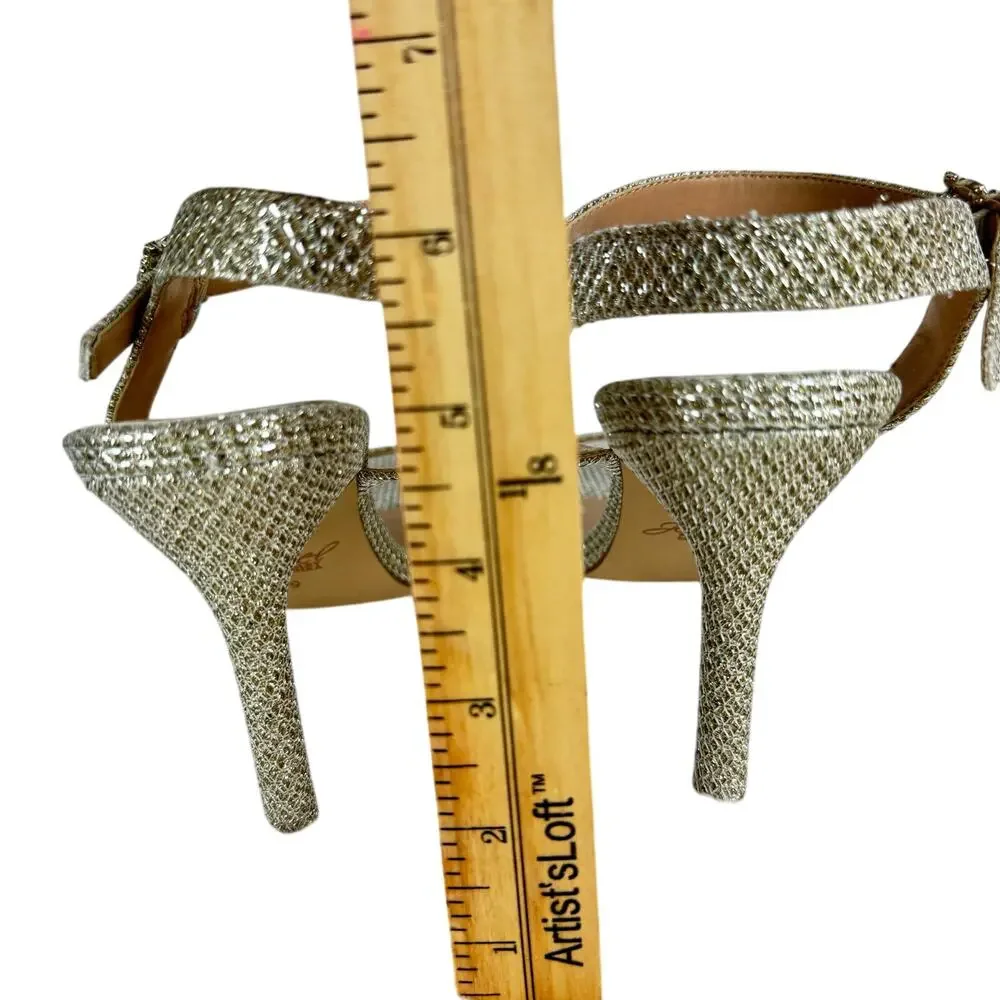 JEWEL‎ BADGLEY MISCHKA ARLINA GLITTER HEELED SANDALS IN GOLD NWOB WOMEN'S SIZE 9